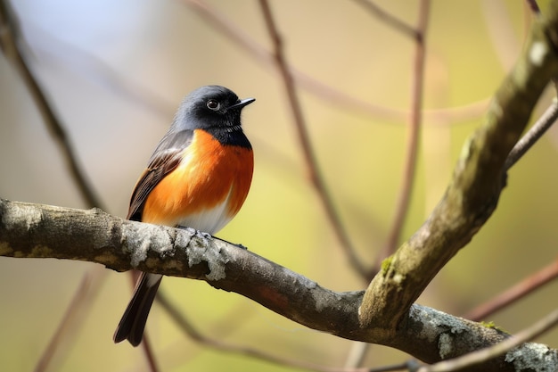 Mannelijke roodstaartvogel op takje waakt over zijn territorium gecreëerd met generatieve ai