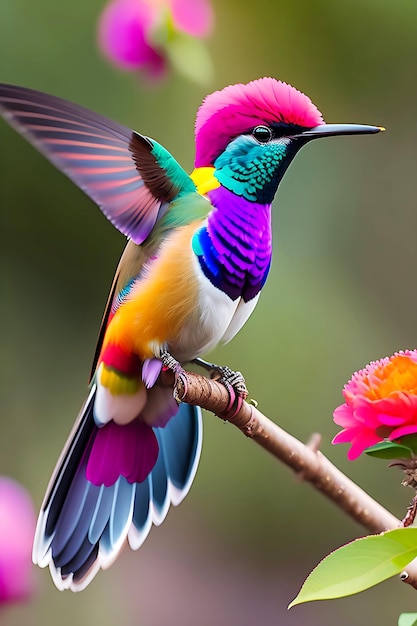 Mannelijke Rufous Hummingbird die in de buurt van gegenereerde ai zweeft