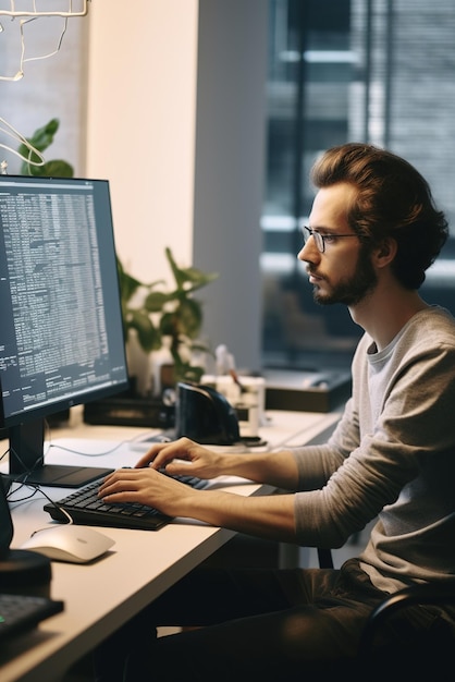 Mannelijke softwareontwikkelaar werkt aan een project op kantoor