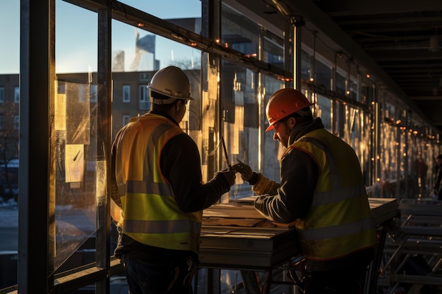 Mannelijke technicus die het raamframe meet bij de bouw