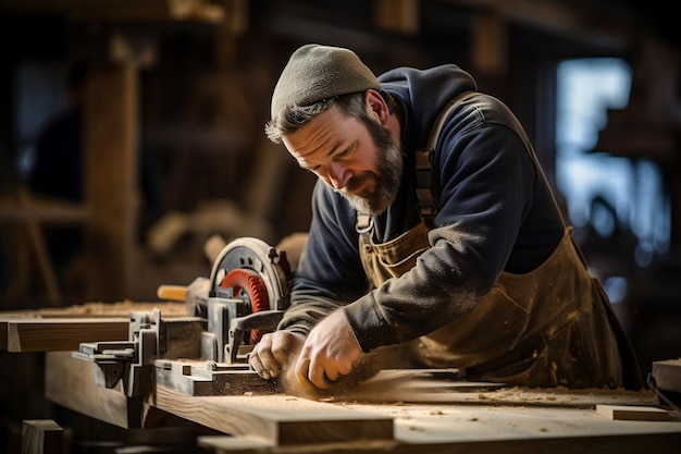 Mannelijke timmerman in hout winkel