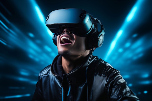 Mannelijke Virtual Reality Gamer met VR-bril op een lichte achtergrond