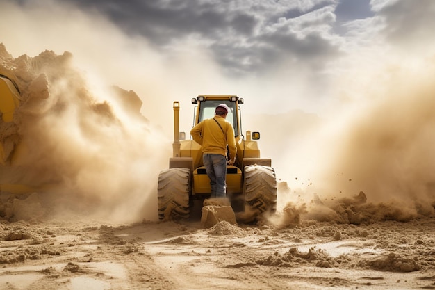 mannelijke werknemer met bulldozer in een zandkelder