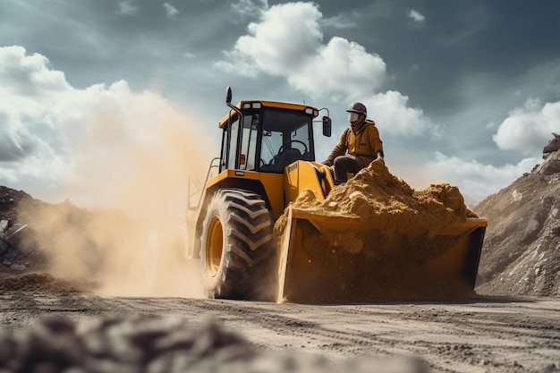 mannelijke werknemer met bulldozer in een zandkelder