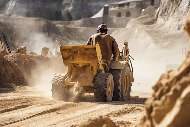 mannelijke werknemer met bulldozer in een zandkelder