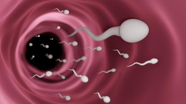 Mannelijke zaadcellen De vruchtbaarheid van het sperma van de mannenbeweging na seks3d render illustratie