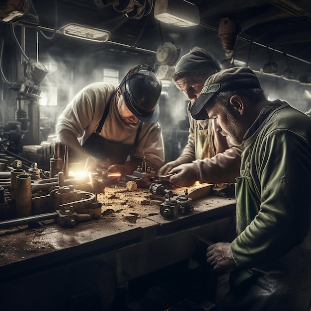 mannen aan het werk in een productielijn