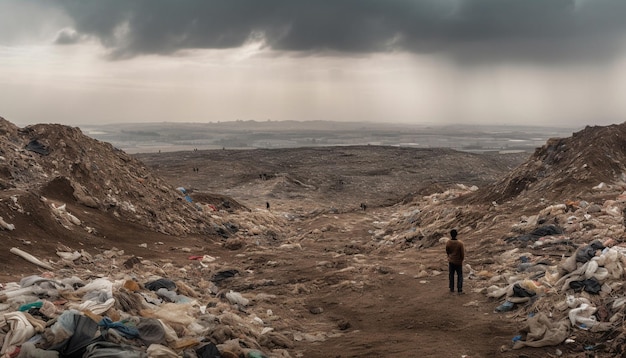 Mannen en vrouwen wandelen over bergtoppen en verkennen de schoonheid van de natuur gegenereerd door AI.