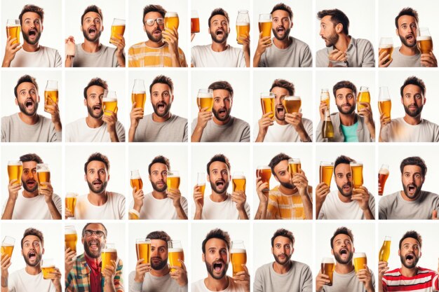 Foto mannen genieten van bier in een levendige collage