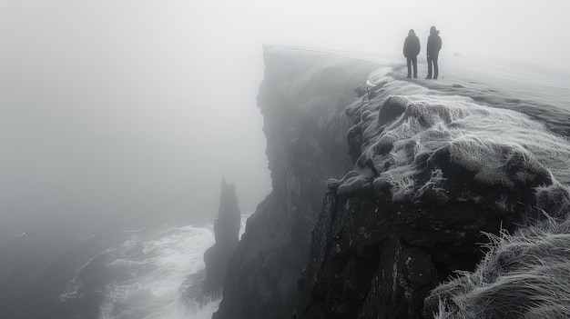 Foto mannen op de berg bij de zee