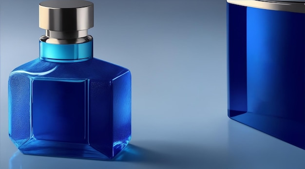 Mannen parfum blauwe glazen fles reclame promotionele mockup productverpakking door Generative AI