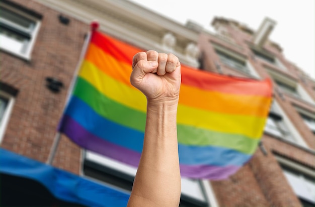 Mannen vuist vechten voor op LGBT-vlag, trotsmaand