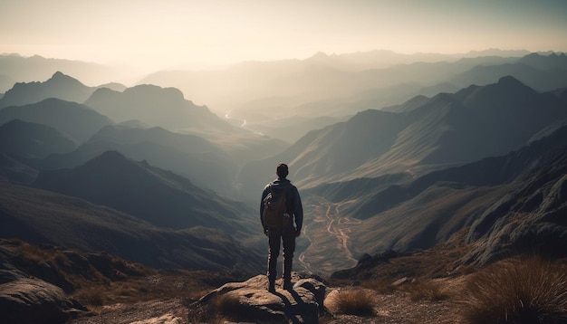 Mannen wandelen op de bergtop en behalen extreem succes gegenereerd door AI