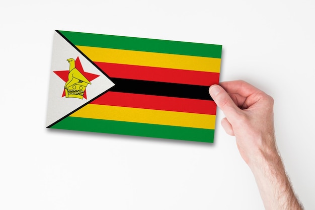 Mannenhand met vlag van Zimbabwe