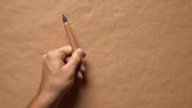 Mannenhand schrijven in een notitieboekje met een zwarte pen op een houten tafel generatieve AI