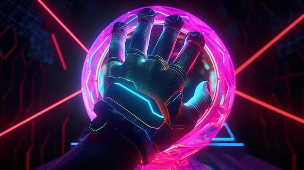 Mannequin hand holds glowing ring Generative Ai