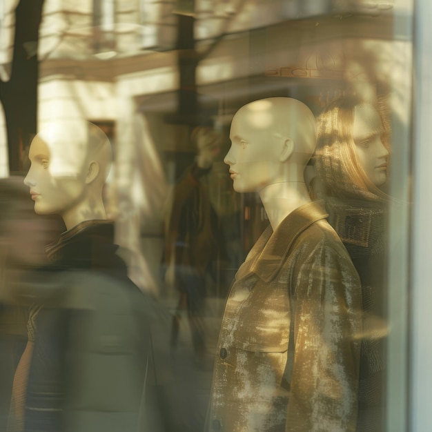 Photo a mannequin is standing in front of a store window