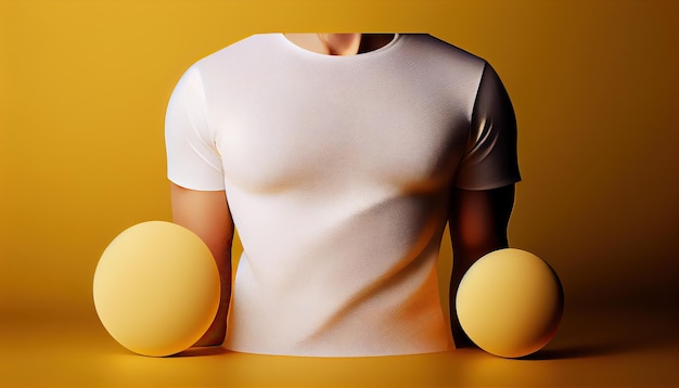 Mannequin man in white tshirt mockup blank on yellow background Generative AI