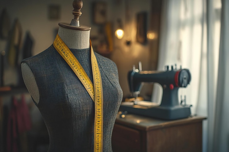 Foto mannequin van de kleermakerij met meetband