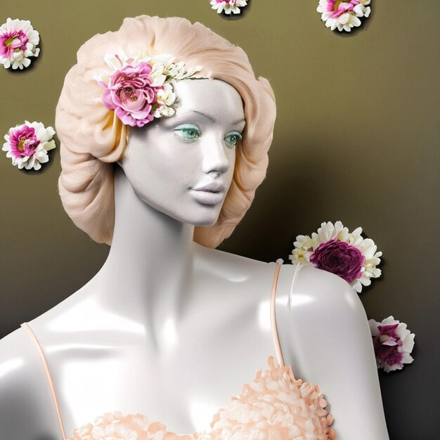 mannequin vrouw bloemen schone achtergrond