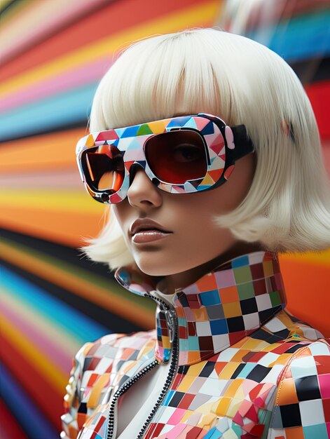 Photo a mannequin wearing a colorful outfit with goggles and a jacket