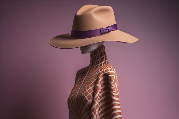 Mannequin wearing a hat on a purple background generative ai