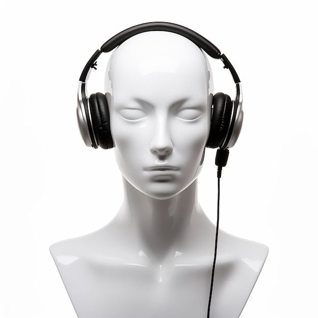 a mannequin wearing headphones with a pair of headphones