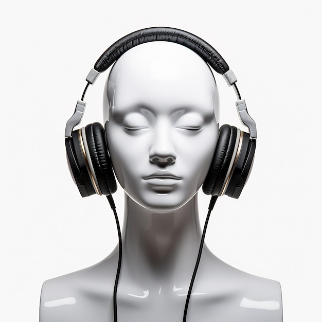 a mannequin wearing headphones with a pair of headphones