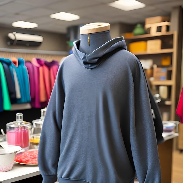 Premium AI Image | A mannequin wearing a hoodie with a blue hoodie on it.