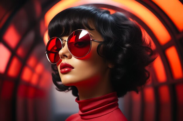 Mannequin wearing red sunglasses and red dress