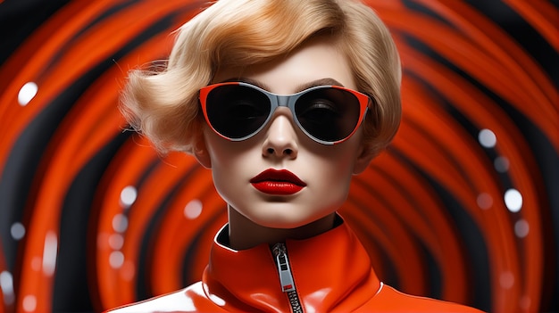 Mannequin wearing sunglasses and red jacket with black collar Generative AI