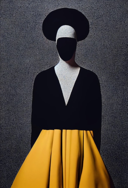 A mannequin with a black dress and a yellow skirt