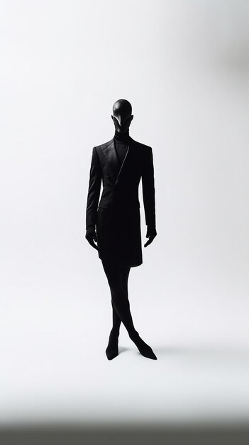 a mannequin with a black suit and a black dress