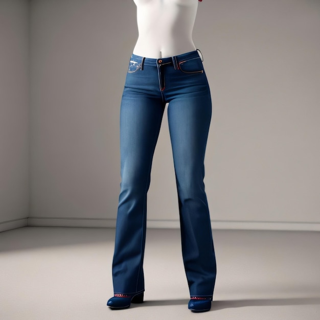 A mannequin with blue jeans and a white tank top.