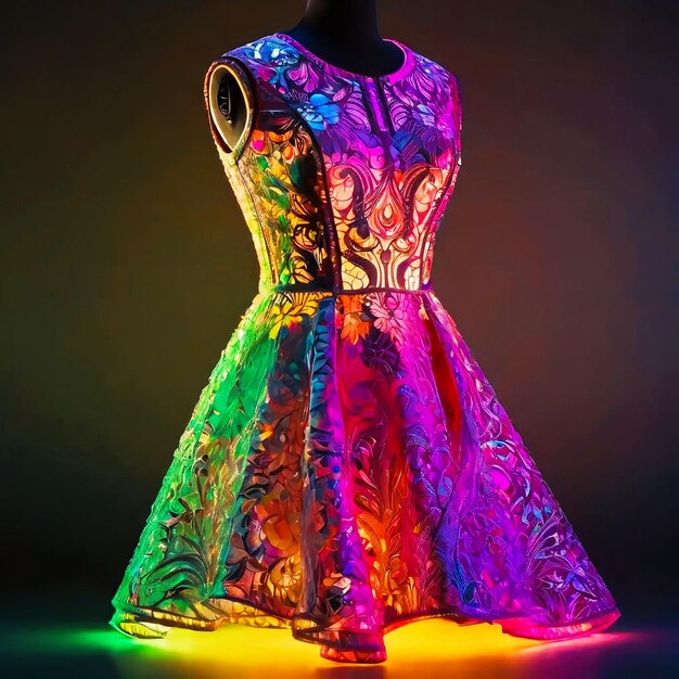 a mannequin with a colorful dress on it