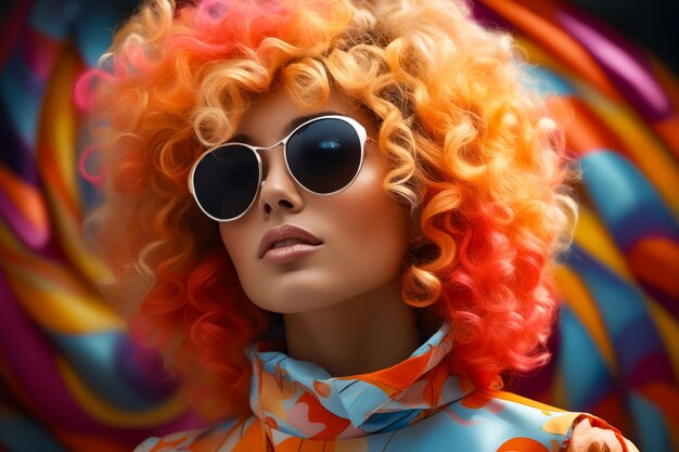 Mannequin with colorful wig and sunglasses