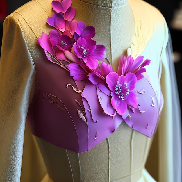 A mannequin with pink flowers on it