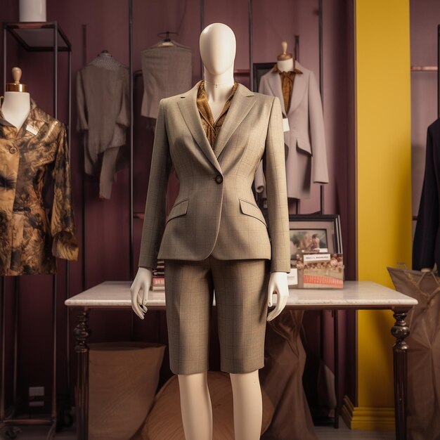 Photo a mannequin with a suit on it is wearing a suit and a jacket with the word quot t quot on it