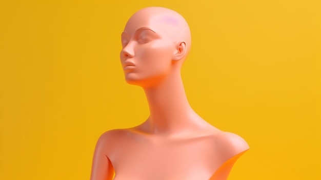 A mannequin with a yellow background and the word " on it "