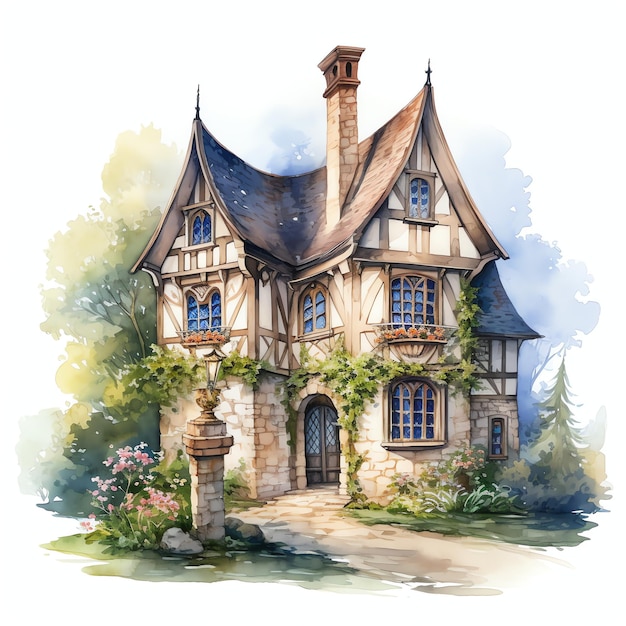 Manor house Medieval watercolor fantasy