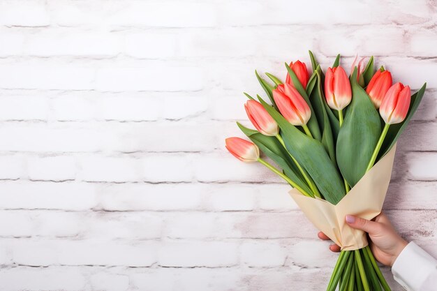 A mans hand holds a beautiful bouquet