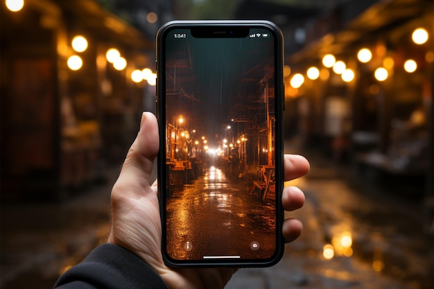 Mans hand holds and operates mobile phone captured in a closeup frame