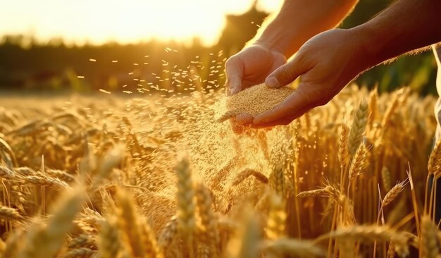 A mans hand holds spikelets of grain