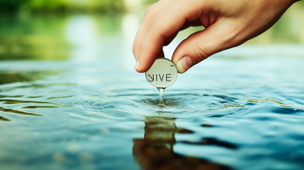 Foto la mano dell'uomo che tocca l'acqua in mezzo alla natura