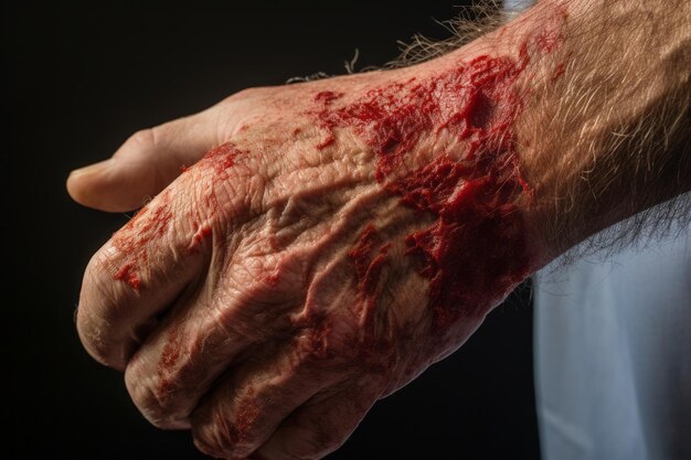 Foto la mano di un uomo con del sangue sopra