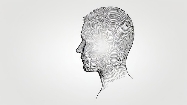 Photo mans head drawing with fingerprint