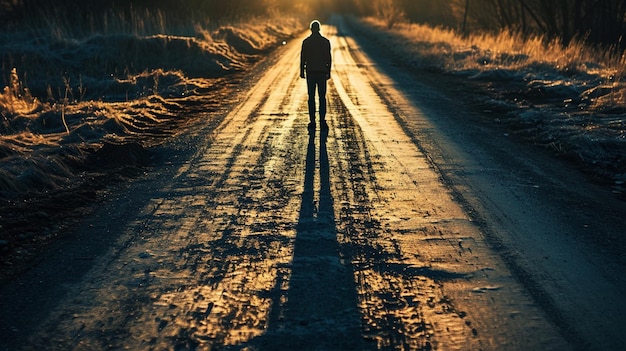 Photo mans shadow on dark road apparition