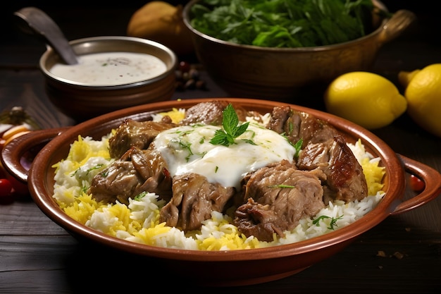 Mansaf a traditional jordanian dish with tender lamb rice and yogurt sauce