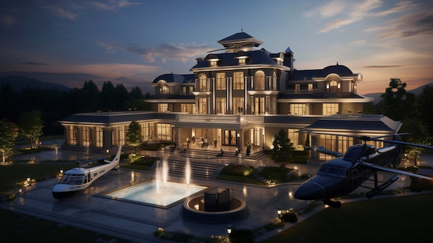 A mansion with a helipad or private helicopter landing area