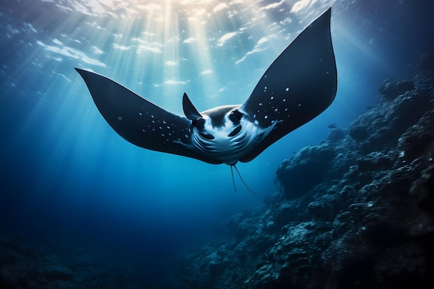 Manta Ray Gliding Through the Ocean